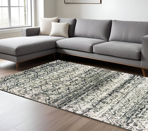 4' X 6' Grey And Ivory Geometric Power Loom Stain Resistant Area Rug